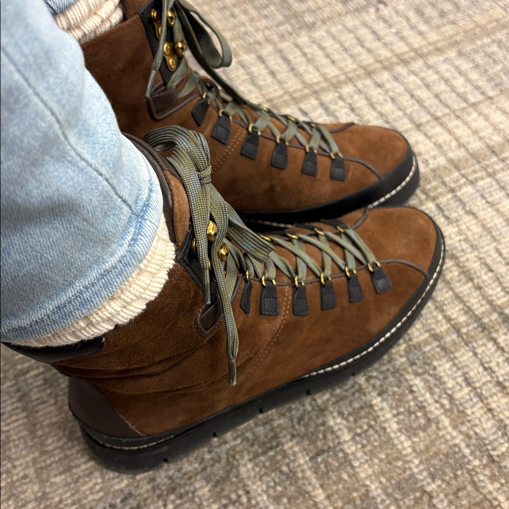 J. Crew Elsa Lace-Up Boots Rich Acorn Suede Leather Combat Ankle Booties 7 - Picture 4 of 5